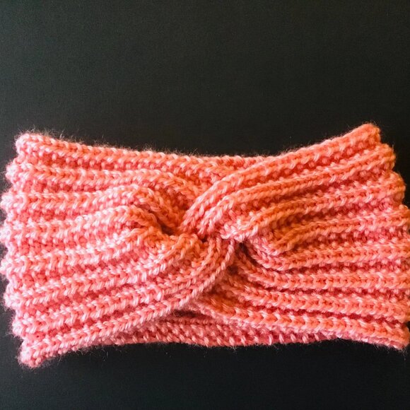 Hand Knit Twisted Winter Headband - Strawberry Pink - Picture 1 of 2